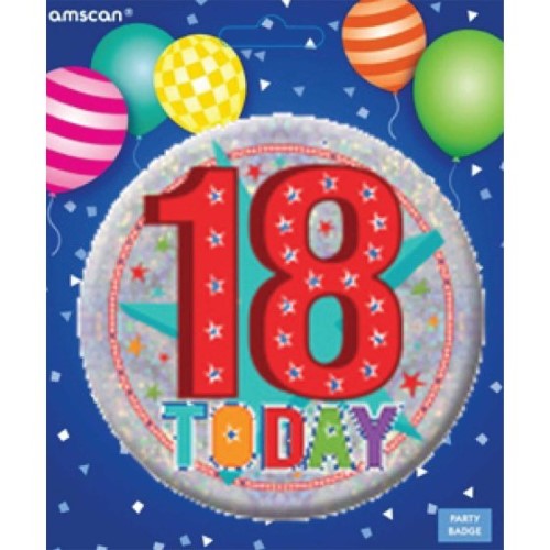Vibrant Large Happy 18th Birthday Badge for party-goers, celebrating the joy of turning 18 with style and fun.