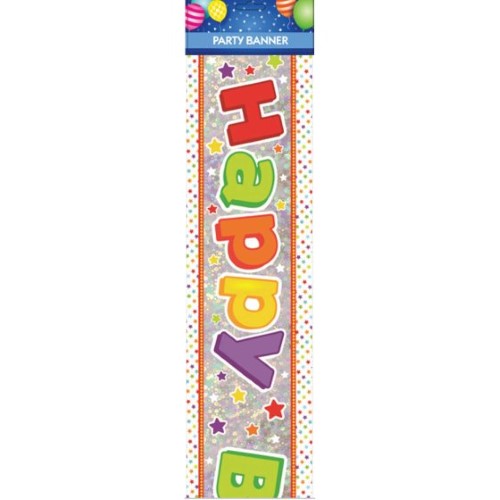 Customizable Happy Birthday banner with age, vibrant design for memorable celebrations and photo backdrops.