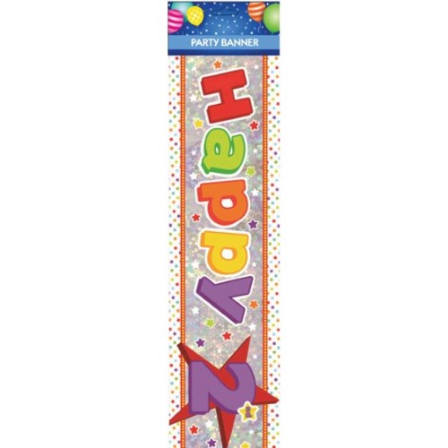 Vibrant 'Happy 2nd Birthday' banner, perfect for colorful birthday celebrations and versatile for any party theme.