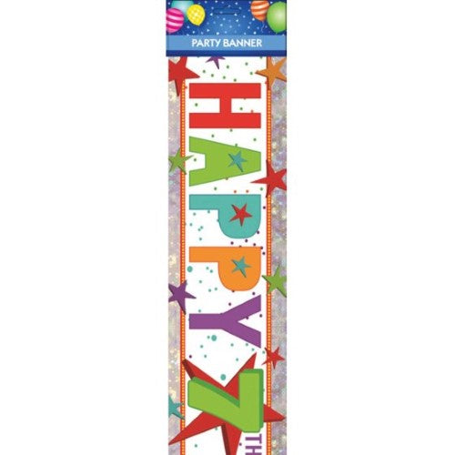 Vibrant 6-foot Banner Happy 7th Birthday, perfect for indoor and outdoor celebrations, featuring festive designs.