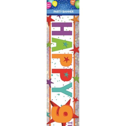 Vibrant 'Happy 9th Birthday' banner, perfect for festive party decor, durable for indoor and outdoor celebrations.