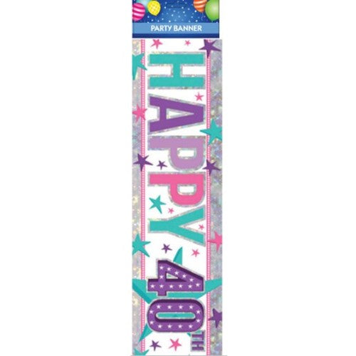 Vibrant pink banner celebrating a 40th birthday, perfect for festive decorations at any party setting.