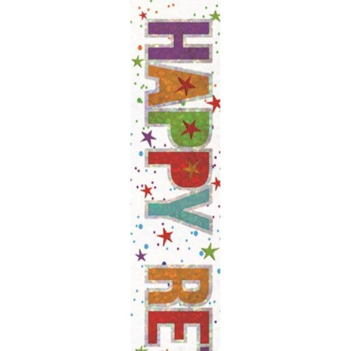 Vibrant 'Happy Retirement' banner, perfect for celebrations, durable and easy to hang, adds festive cheer to any event.