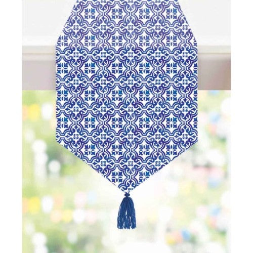 Elegant Mediterranean Table Runner, 1.83m long, 33cm wide, vibrant colors, perfect for dining and gatherings.