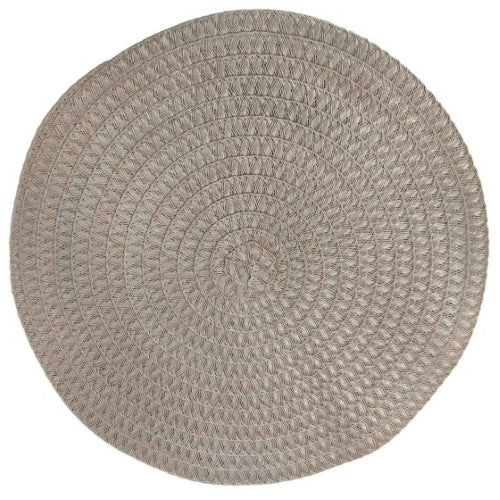 Round Mediterranean woven placemat, 38cm, eco-friendly design enhancing dining decor with texture and sophistication.