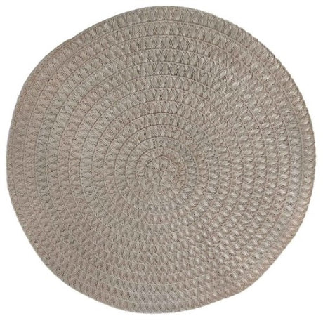 Round Mediterranean woven placemat, 38cm, eco-friendly design enhancing dining decor with texture and sophistication.