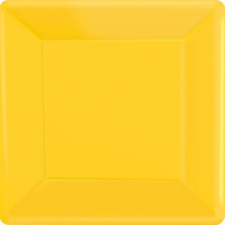 Bright sunshine yellow square paper plates, 17cm, pack of 20, eco-friendly and perfect for any event.