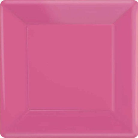 Bright pink square paper plates, 17cm, pack of 20, eco-friendly and perfect for festive dining occasions.