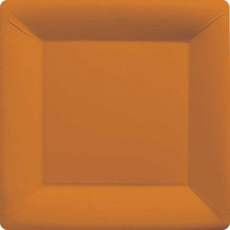 Pumpkin orange square paper plates, 23cm, pack of 20, eco-friendly and perfect for festive gatherings or casual parties.