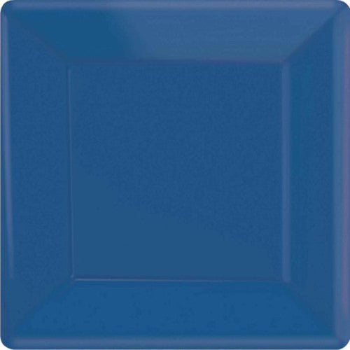 Bright royal blue square paper plates, 23cm, pack of 20, eco-friendly and durable for parties and meals.