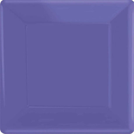Square paper plates in vibrant purple, 23cm, pack of 20, perfect for parties and eco-friendly dining.