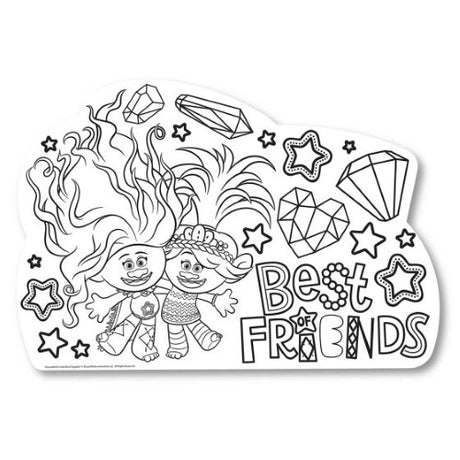 Pack of 8 Trolls 3 Colour In Placemats, 41cm x 28cm, FSC certified paper for fun dining creativity.