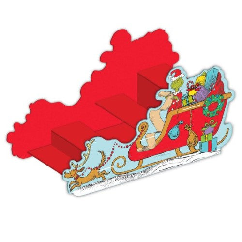 Dr. Seuss Grinch Sleigh Treat Stand, eco-friendly and festive, perfect for displaying holiday treats at gatherings.