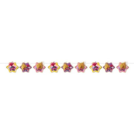 2.8m long Trolls 3 Ribbon Garland with colorful cutouts for vibrant party decorations and celebrations.