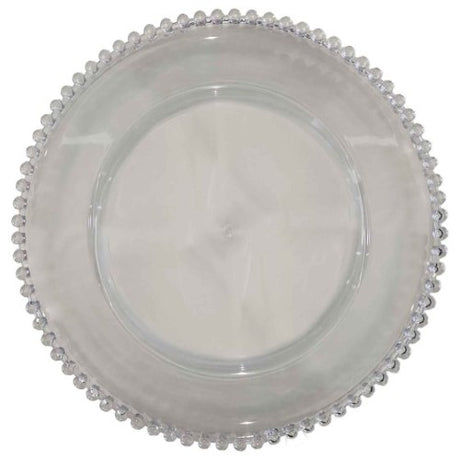 Clear Plastic Beaded Charger Plate, 33cm, elegant design for stylish table settings and easy cleanup.