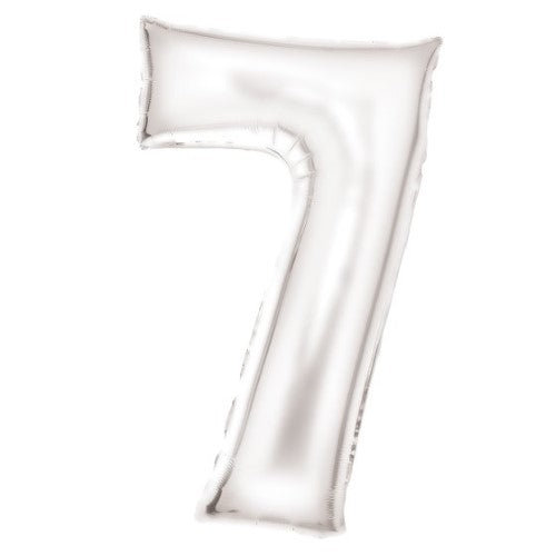 Large white foil balloon shaped like the number 7, 53cm wide and 89cm high, perfect for celebrating any milestone event.