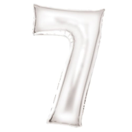 Large white foil balloon shaped like the number 7, 53cm wide and 89cm high, perfect for celebrating any milestone event.