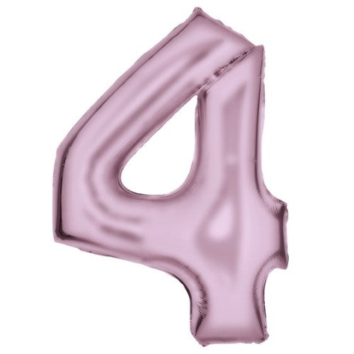 Large pastel pink foil balloon in the shape of number 4, 66cm wide and 93cm high, perfect for celebrations.