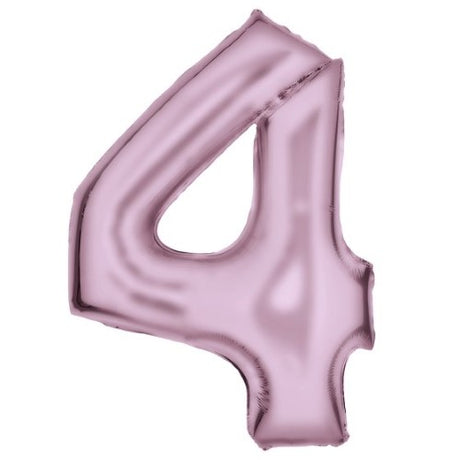Large pastel pink foil balloon in the shape of number 4, 66cm wide and 93cm high, perfect for celebrations.