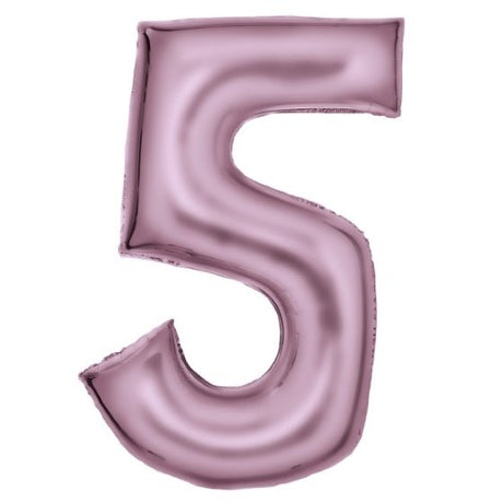 Large pastel pink foil balloon in the shape of the number 5, 56cm wide and 89cm high, perfect for celebrations.