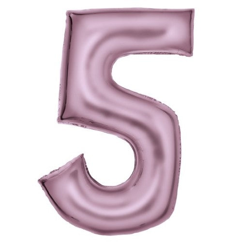 Large pastel pink foil balloon in the shape of the number 5, 56cm wide and 89cm high, perfect for celebrations.