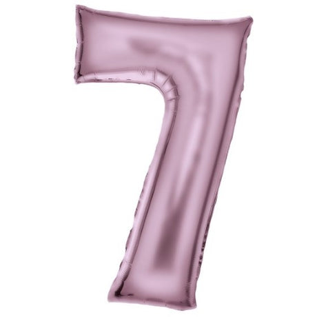 Large pastel pink foil balloon in the shape of the number 7, 53cm wide by 89cm high, ideal for celebrations.