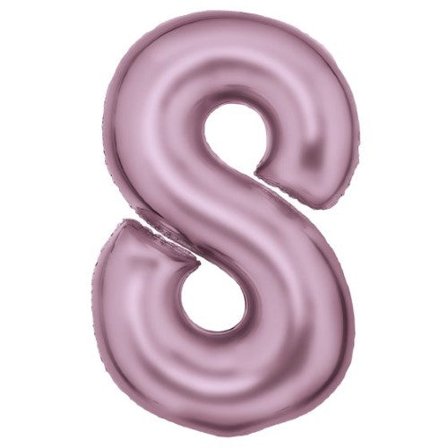 Large pastel pink number 8 foil balloon, 54cm w x 87cm h, perfect for celebrations and adding elegance to events.