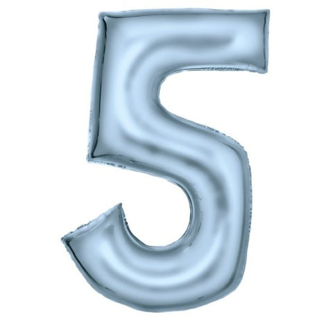 Large pastel blue Number 5 foil balloon, 56x89cm, perfect for celebrations and photo backdrops.