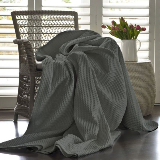 Waffle Blanket - ARTEMIS Charcoal in 240x260cm, a soft, breathable cotton throw for stylish home décor.