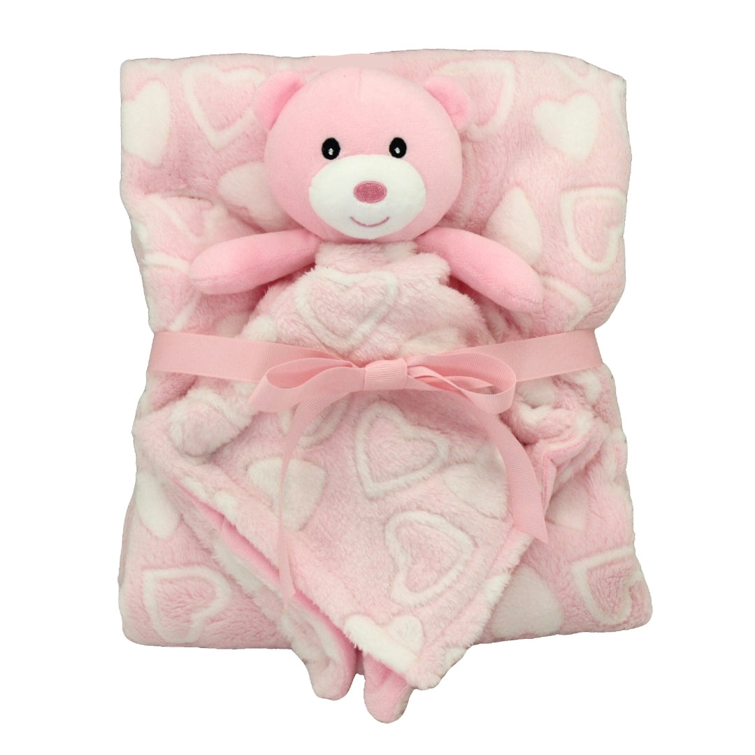 Soft Plush Toy - Pink Bear Baby Cuddle Buddy Blanket Set