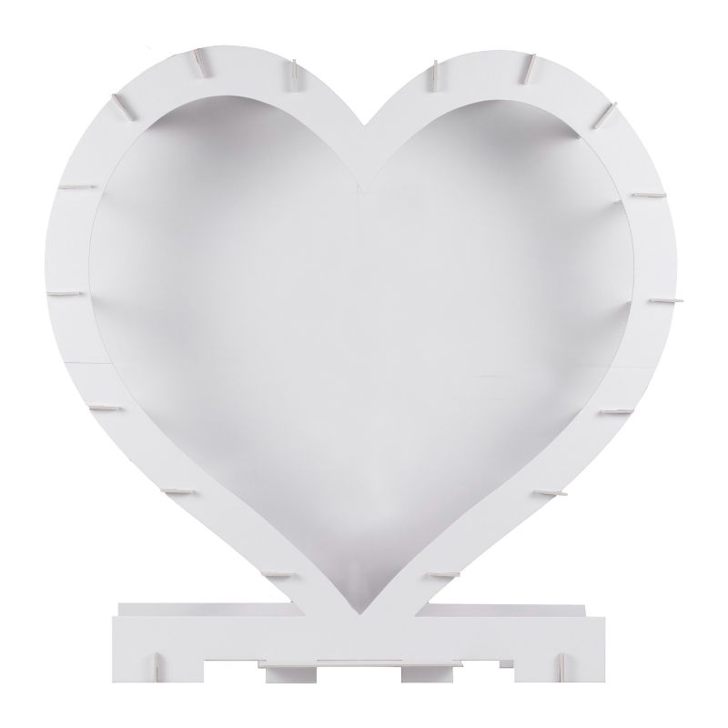Heart-shaped balloon mosaic stand for romantic celebrations, easy to assemble with biodegradable balloons and eco-friendly packaging.