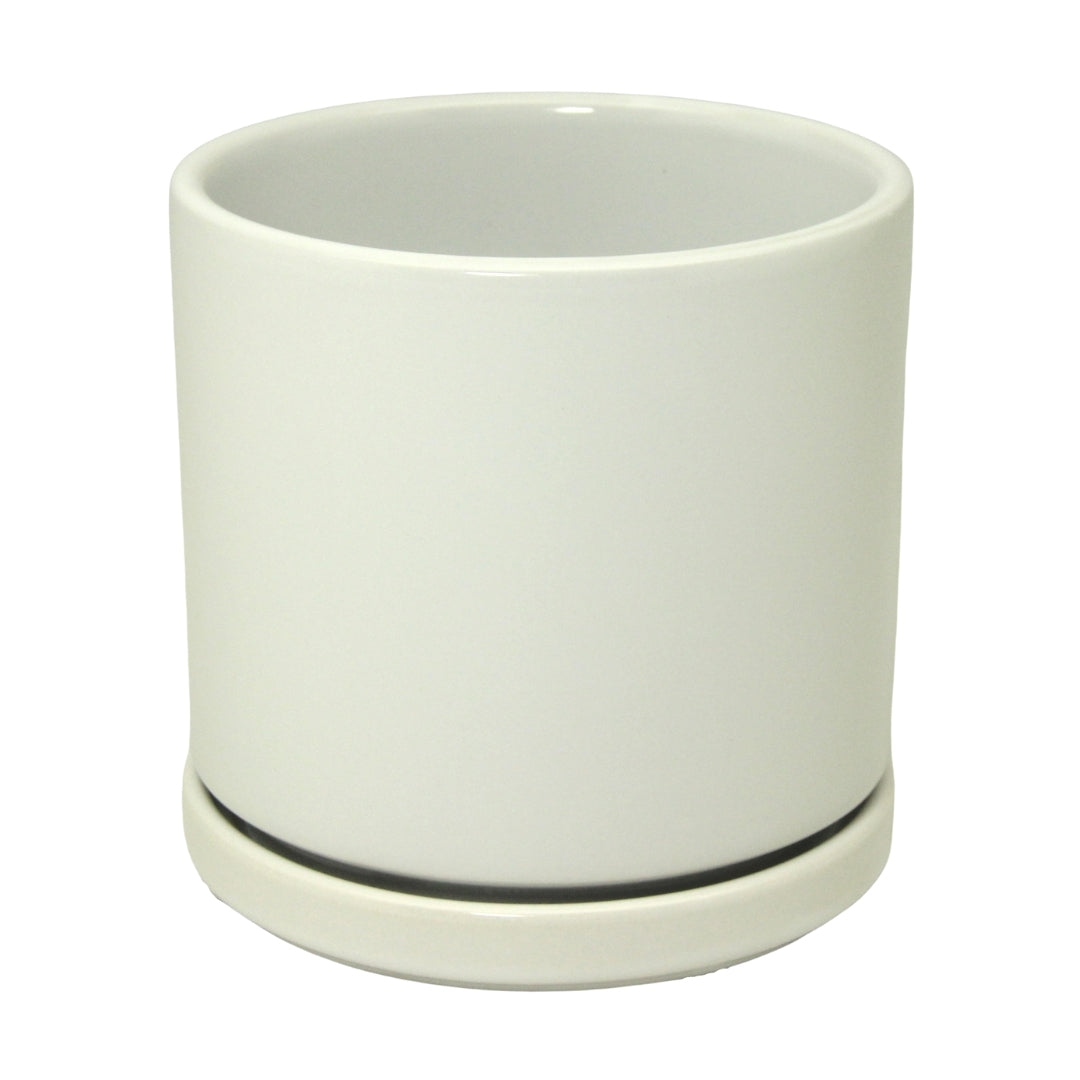 White Ceramic Pot with Drainage Hole and Plate