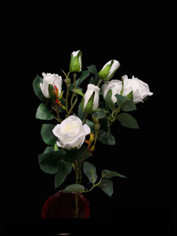 Artificial Rose Stem with 7 Flowers (White)