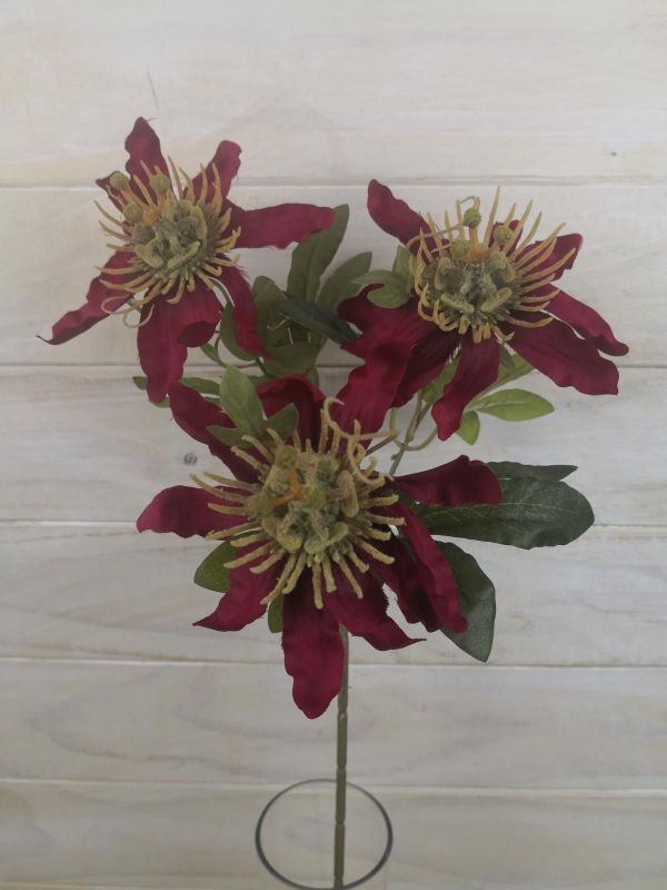 Artificial Passion Fruit Flower Spray (Red)