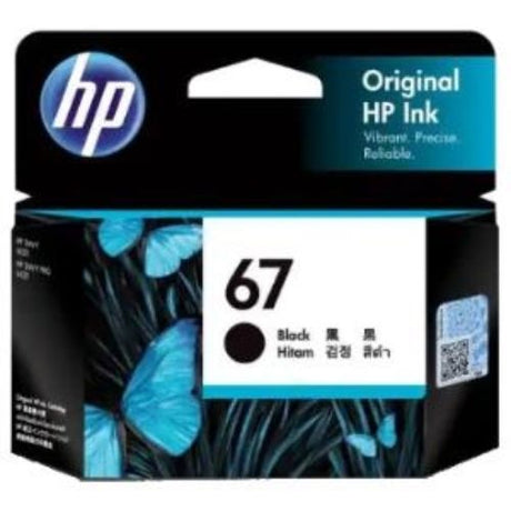 HP 67 Black Ink Cartridge for high-quality documents and photos, compatible with various HP printers.