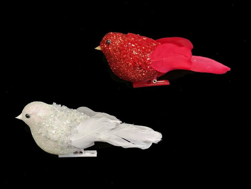 Ornament - Beaded Robin (White)