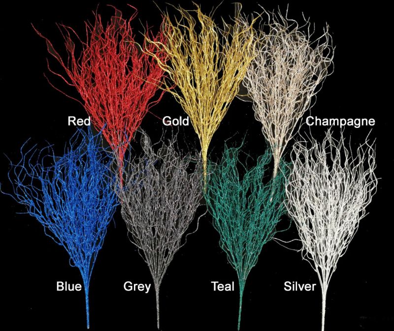 Artificial Glitter Twisted Willow Bush (Red)