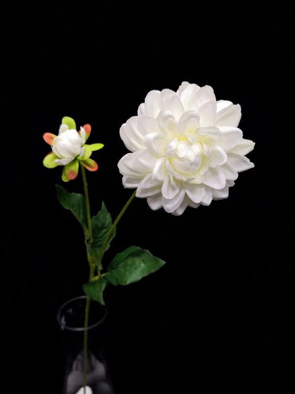 Artificial Single Dahlia with Bud - Small (White)