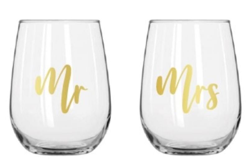 Stemless Wine Glass Set  - Mr & Mrs (430ml)