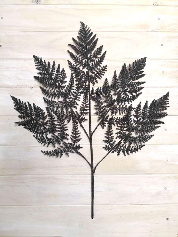 Artificial Fern Spray - Glitter (Black)