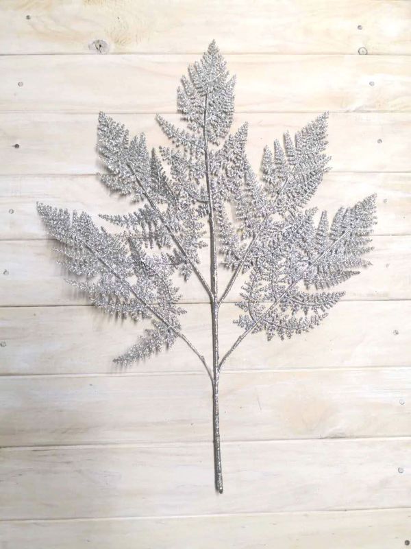 Artificial Fern Spray - Glitter (Silver)