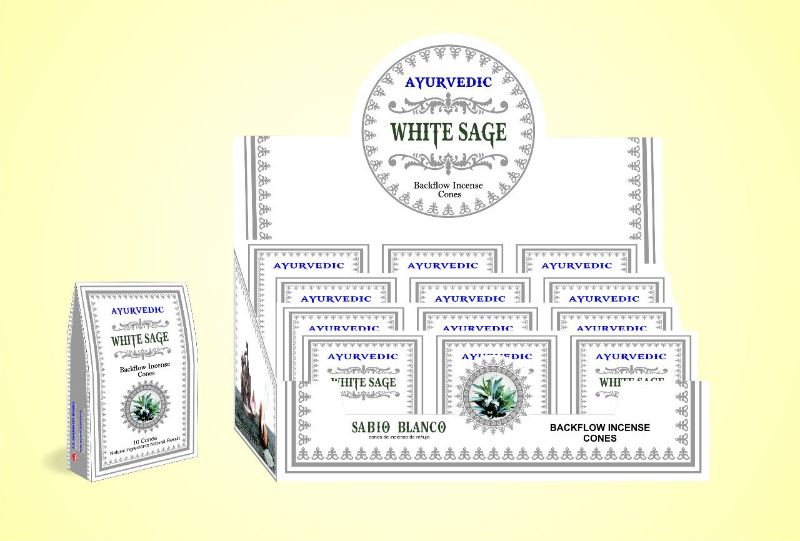 Ayurvedic BACKFLOW CONES - White Sage (Box of 12 Packets)