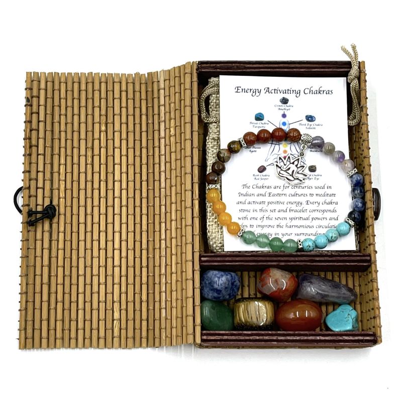 Chakra Stone Bracelet Set -  Meditation Charm/Chakra Tumbles