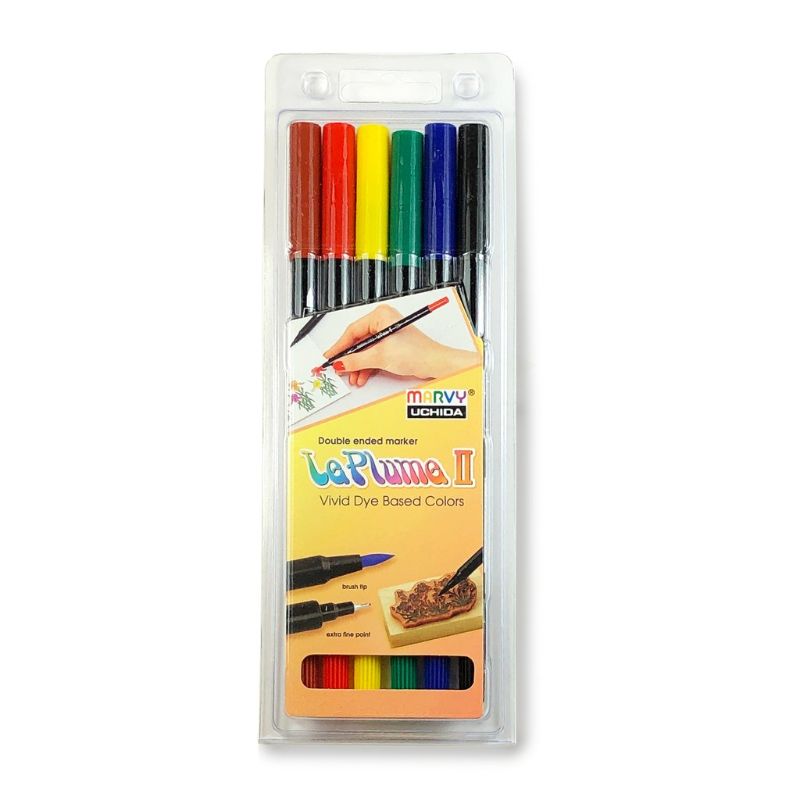 MARVY LE PLUME II DUAL TIP MARKER SET OF 6 - PRIMARY