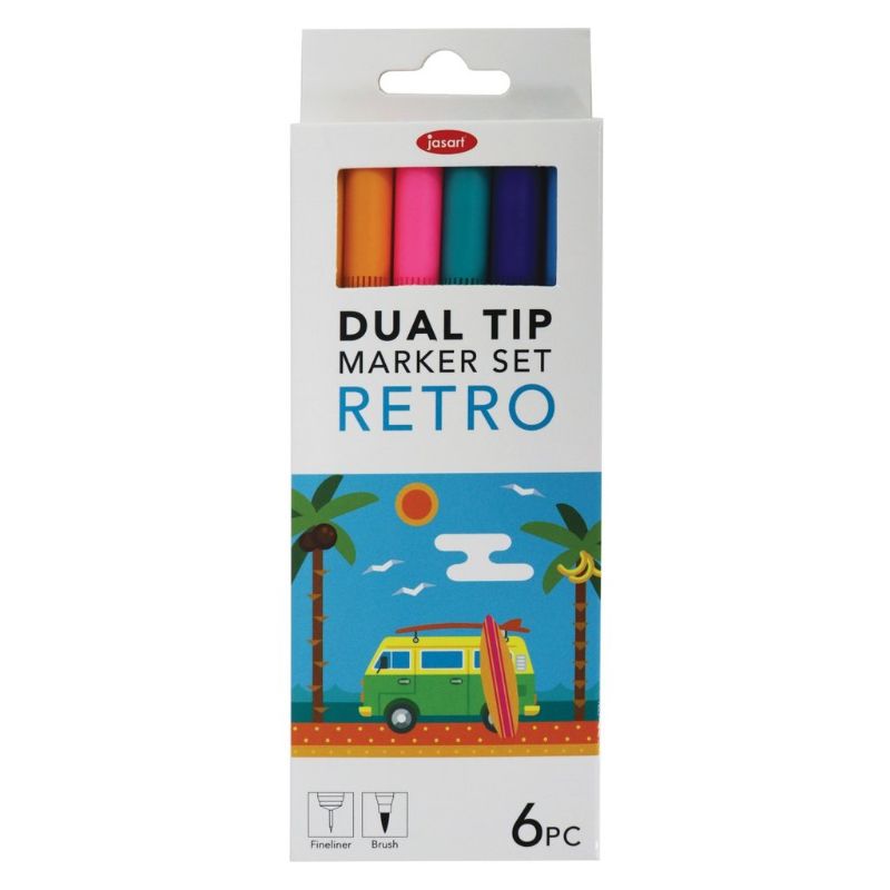 JASART DUAL NIB BRUSH FINELINER - SET OF 6 - RETRO