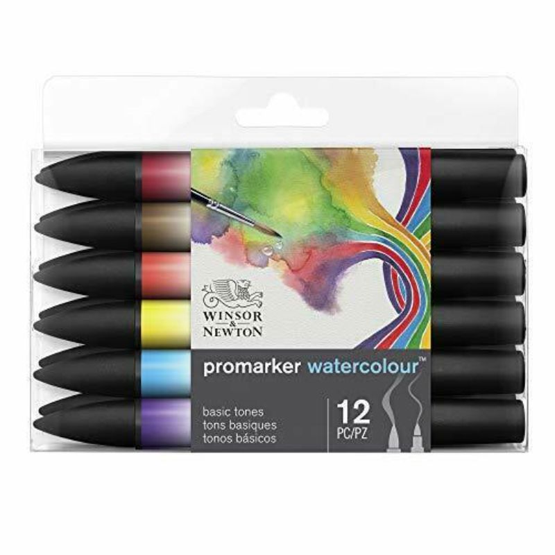 WINSOR AND NEWTON PROMARKER WATERCOLOUR SET OF 12 - BASIC TONES