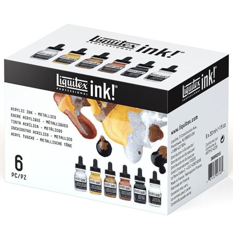 LIQUITEX ACRYLIC INK 30ML SET OF 6 - METALLIC