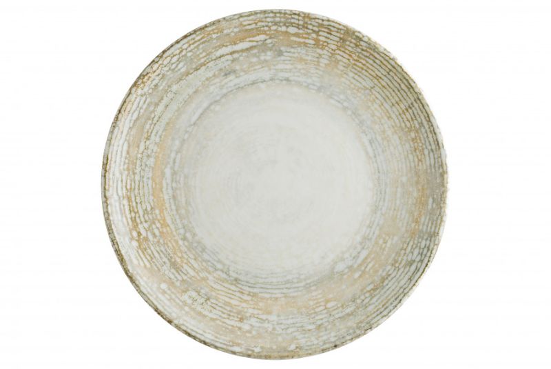 Set of 12 Bonna Patera coupe plates, 210 mm, featuring an earthy tone, durable porcelain, and elegant design perfect for any occasion.