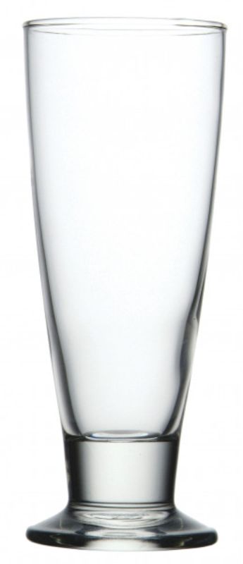 Set of 6 Ocean Tiara Footed Pilsner glasses, perfect for serving beers, juices, and smoothies with elegance.