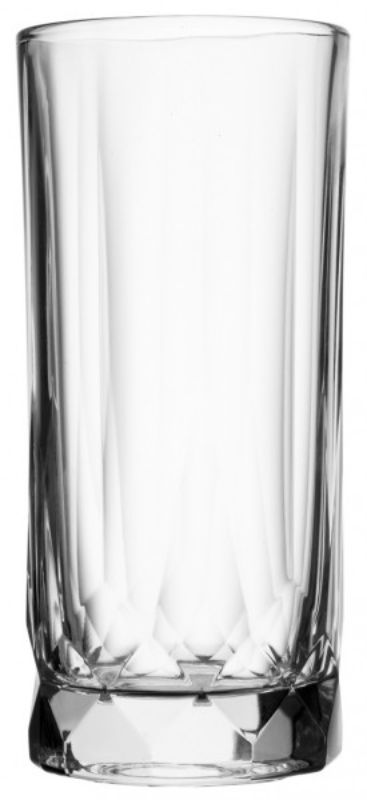 Set of 6 elegant 350ml HiBall glasses, featuring a unique crystal-like cut for stylish beverage service.